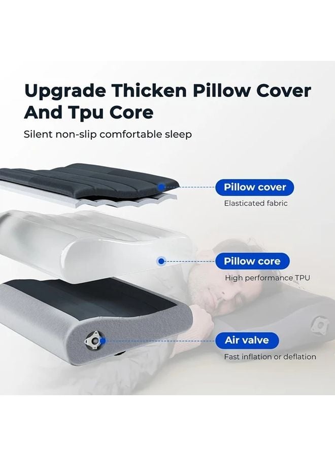 Gray Inflatable Camping Pillow For Travel Hiking Office With Washable Cover Neck Waist Support - Image 3